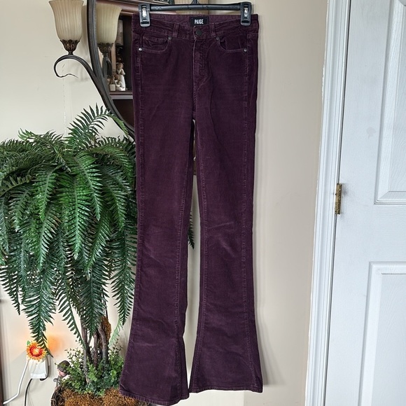 Paige Corduroy High Rise Lou Lou Pants Boot Cut Flare Burgundy Fall Tall Long - Picture 2 of 16